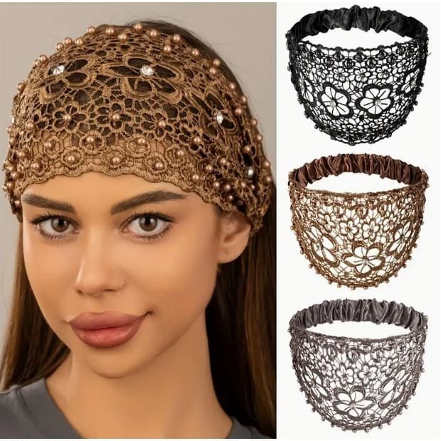Bandas De Cabelo Em Renda Pérola Com Pérolas Faux , Oco Largo Acessórios Para Cabelos Esticados Vintage Mulheres