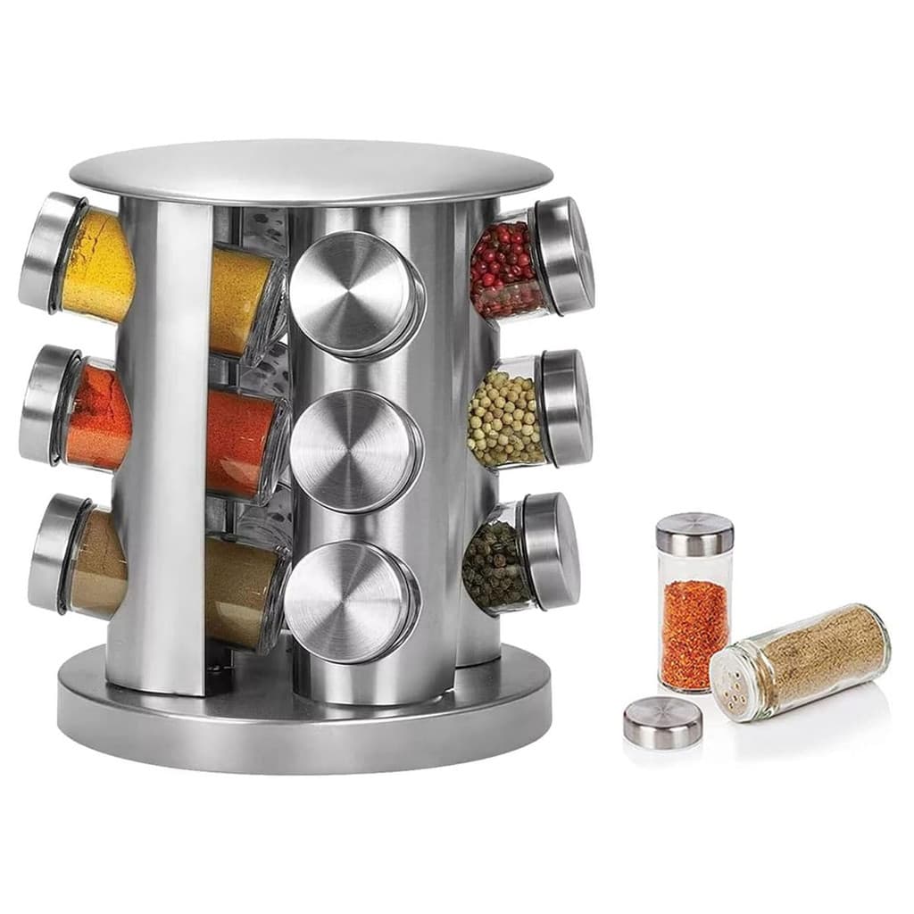 Porta Temperos Giratório com 12 potes em Aço Inox