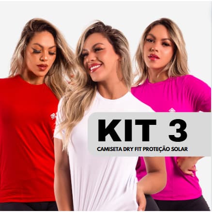 Kit 3 Camisa Feminina Academia Dry Fit Proteção Solar UV 50 Manga Curta Fitness Segunda Pele P M G