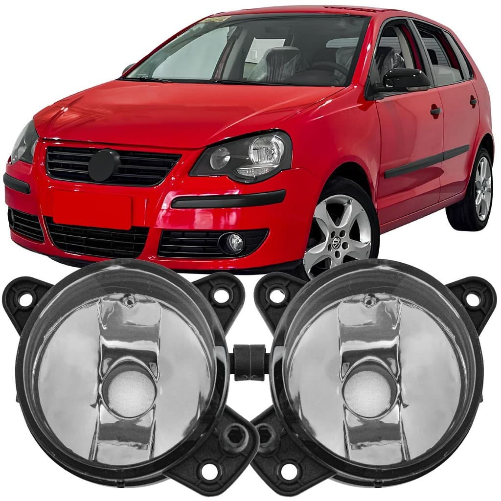 Par Farol de Milha Auxiliar VW Polo Hatch Sedan 2007 2008 2009 2010 2011 Vidro