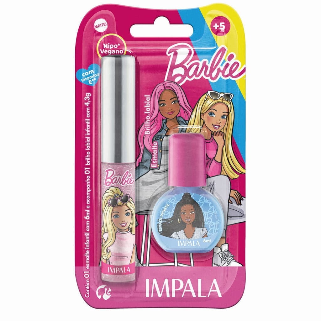 Kit Gloss Intanfil Brilho Labial e Esmalte Infantil Impala Barbie