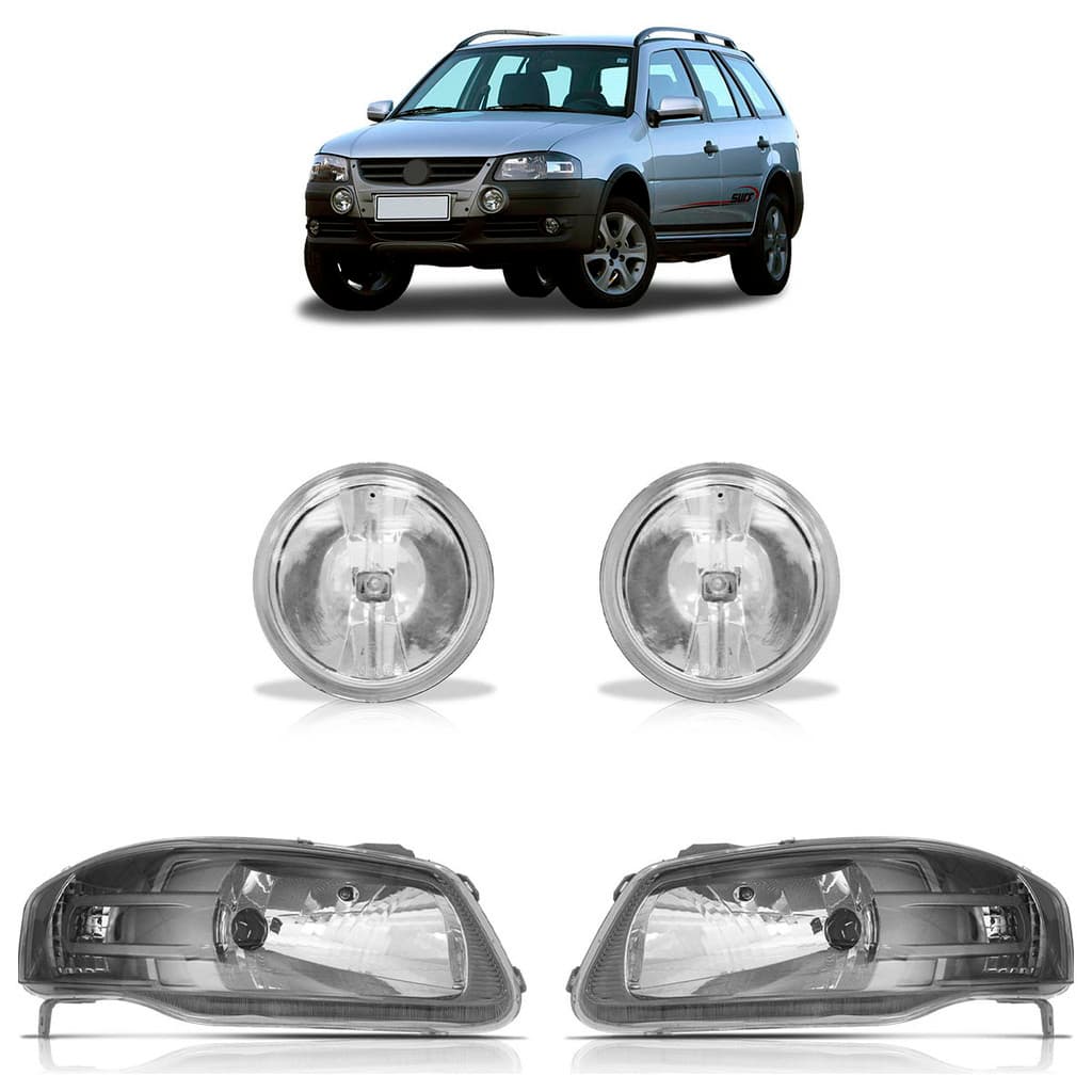 Kit Par Farol Dianteiro Parati Surf G4 2006 A 2012 Máscara Cinza + Par Farol de Milha Superior