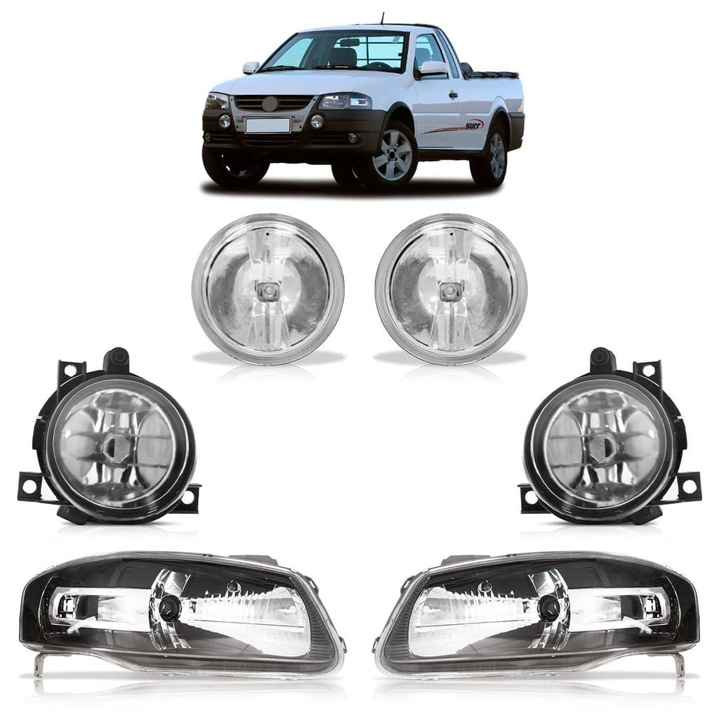 Kit Par Farol Dianteiro Parati Surf G4 2006 A 2012 Máscara Negra Friso Cromado + Par Farol de Milha