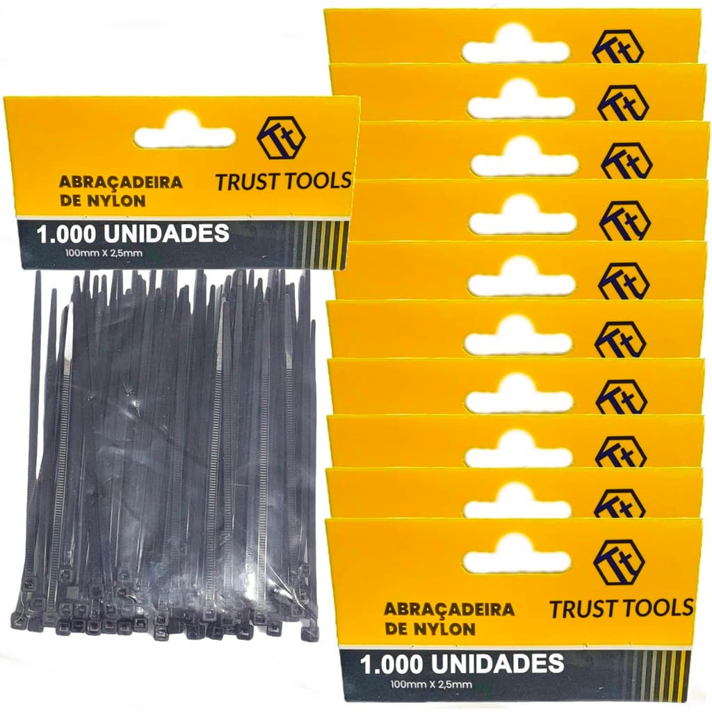 Kit 1.000 Abraçadeira Preto Enforca Gato De Nylon 2,5x100mm - Trust Tools