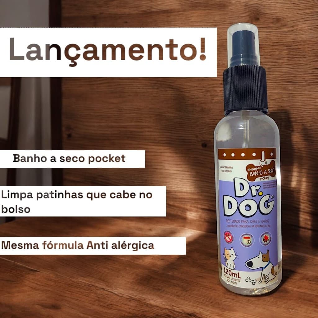 Banho Seco Gatos Cachorro Pocket Limpa Patinhas de Bolso 120ml, anti alérgico, cães gatos filhotes peles sensíveis, super prático de usar, hipoalergênico