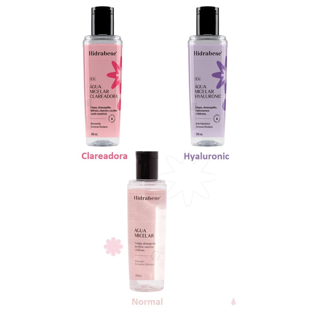 Água Micelar Clareadora , Hyaluronic ou Normal Hidrabene Limpeza Facial 200 ml