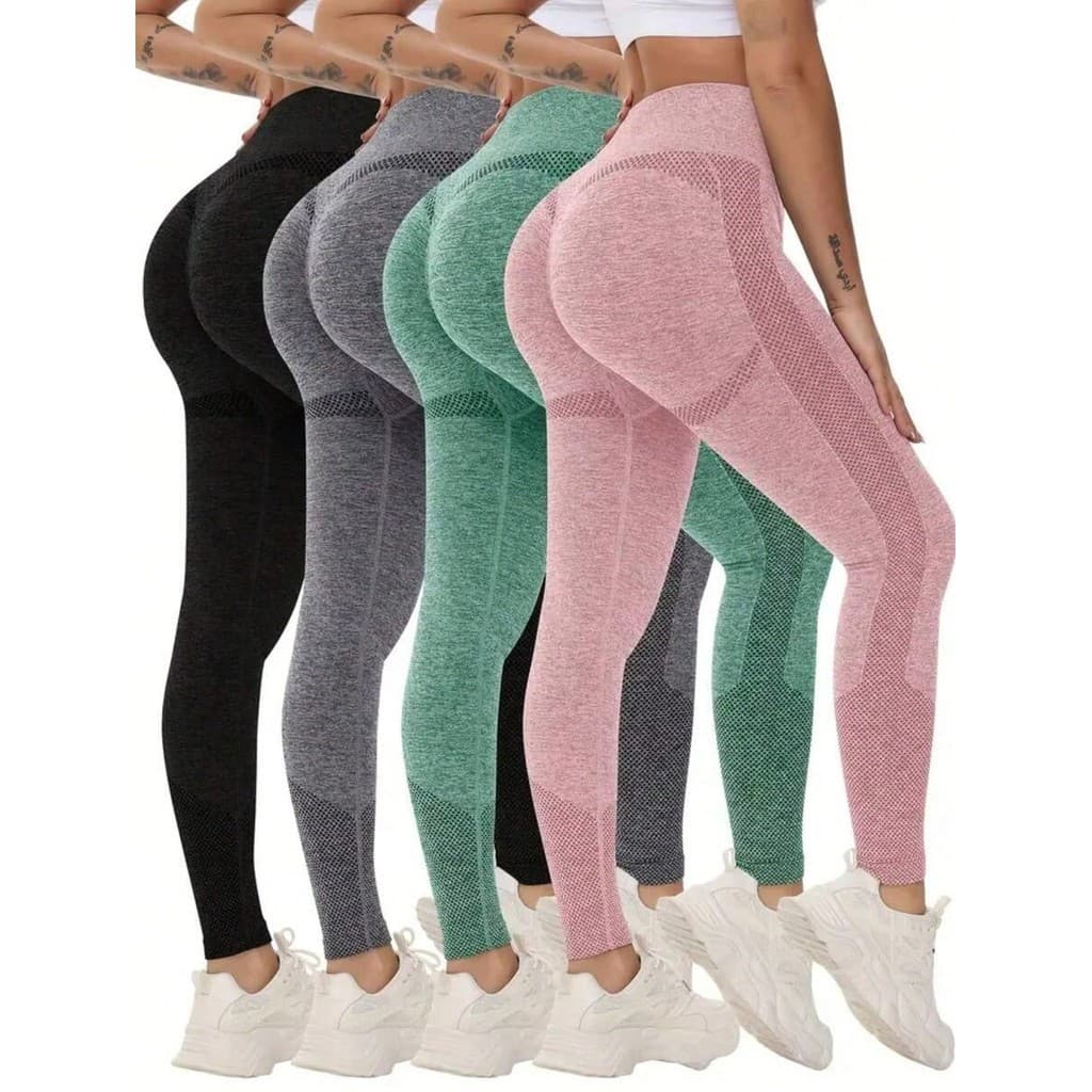 Kit 4 Calça Legging Academia Levanta Bumbum Esportiva Feminina Com Cintura Alta Elástica Sem Costura Para Yoga Fitness