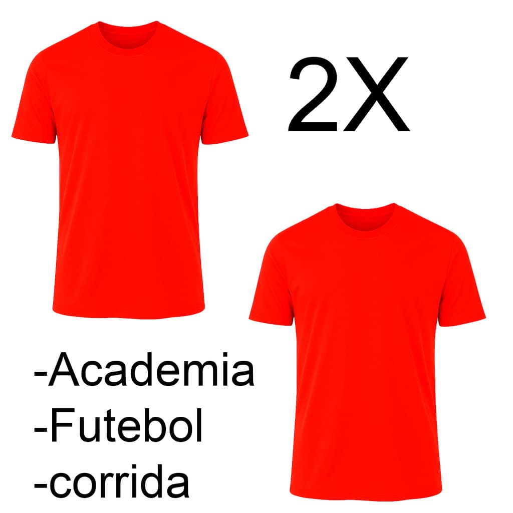 2X Camiseta Vermelha Lisa em Poliéster Premium academia