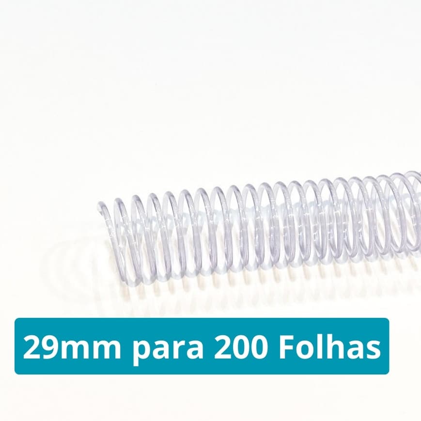 Espiral 29mm Transparente para 200 Folhas 90g Ofício para Encadernação - 10, 20, 30, 40 ou 50 unidades