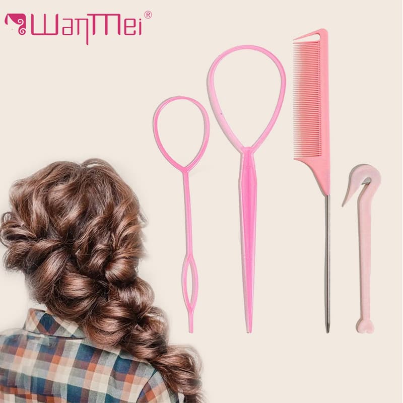 Conjunto De Ferramentas De Cabelo De Quatro Peças , Pente De Dente Fino , Ferramenta De Trança , Coque Conveniente Para