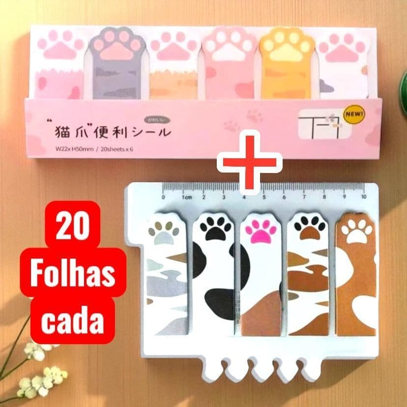 Bloco de Notas Adesiva Pata Gato ,Adesivo de Anotações Marcador de Página Flag com Régua