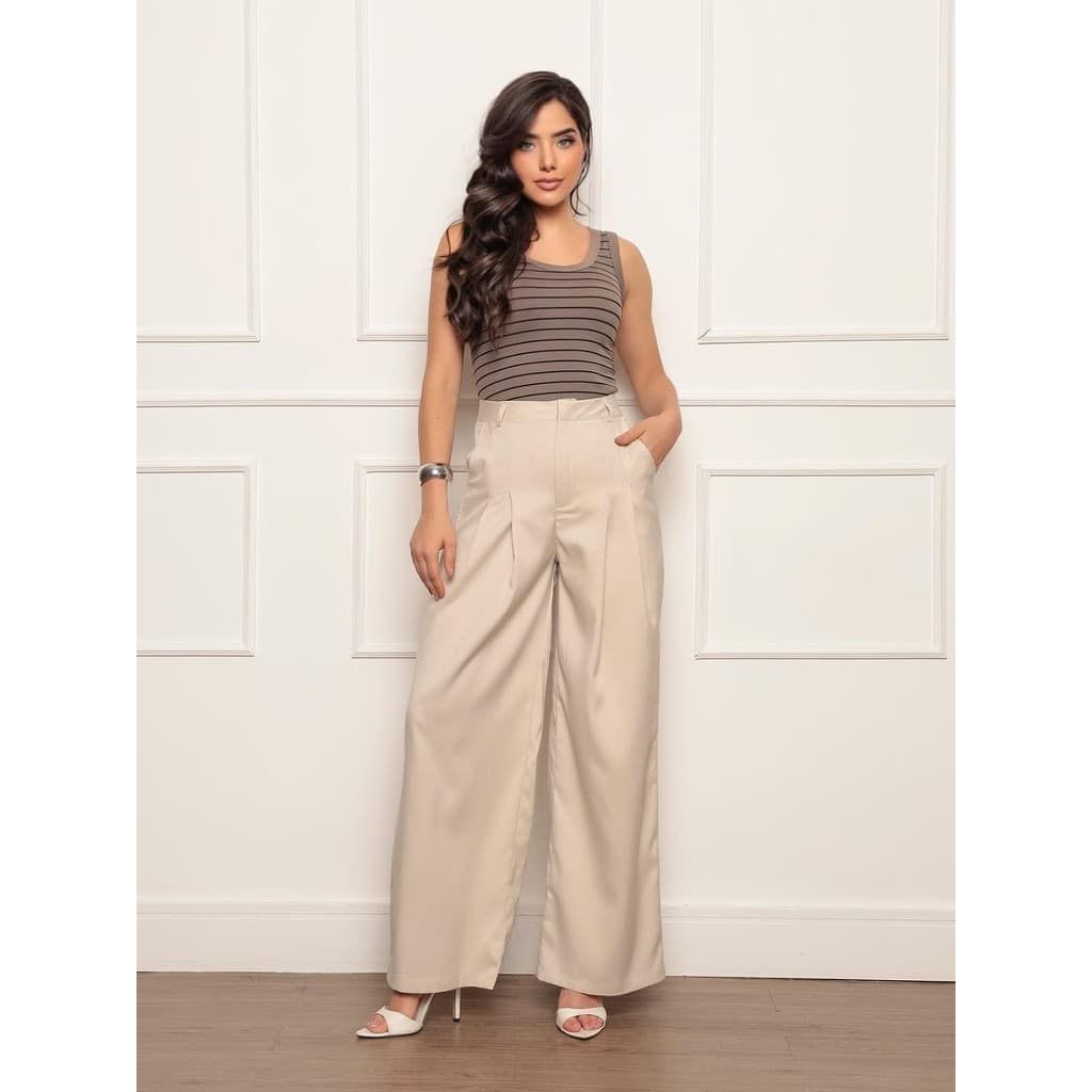 Calça Pantalona Feminina Plissada