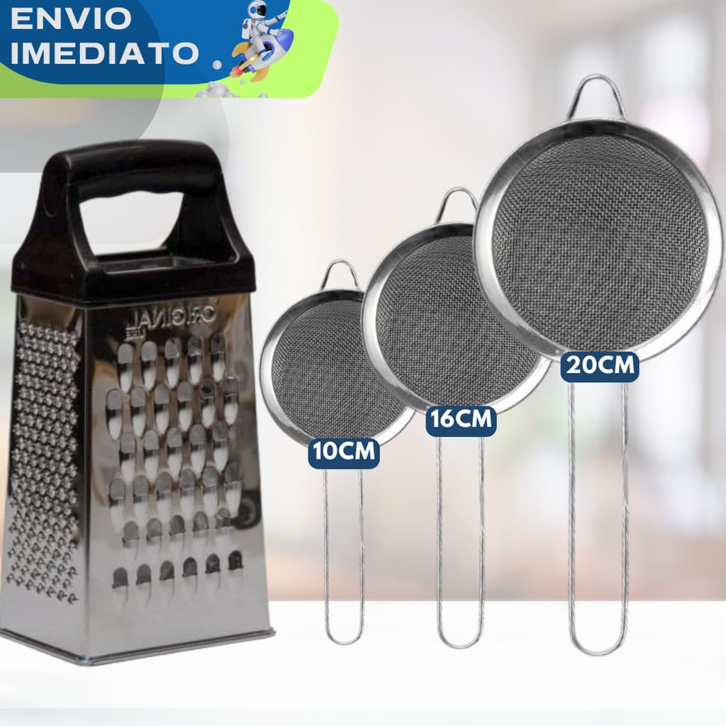 Utensílios Ralador e Peneiras AÇO INOX 20cm 16cm 10cm Qualidade Premium Cozinha Restaurante Casa Suco Coador Legumes