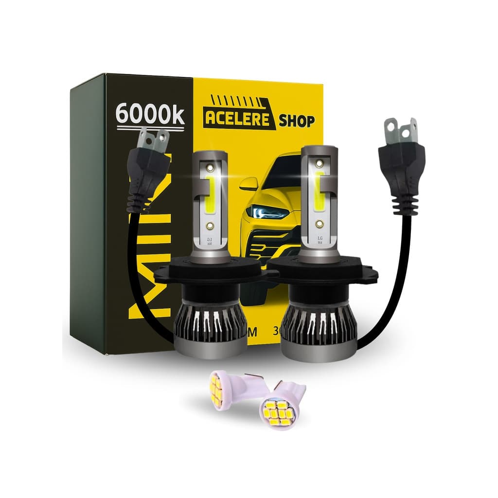 Lâmpada LED H4 + T10 Pingo Farol e Lanterna Kit Completo