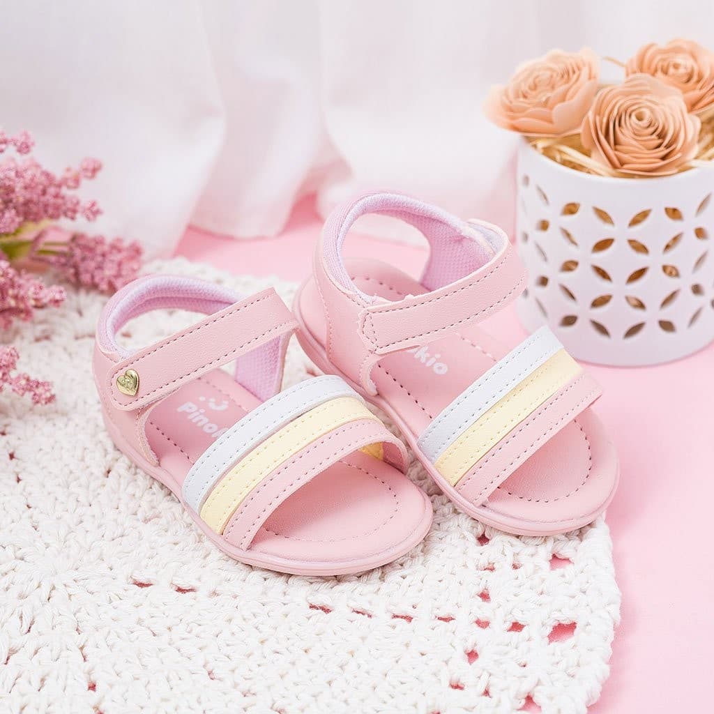 Sandália Bebê Menina Pinokio Doçura Candy Colors Rosa Infantil Confortável Promoção Passeio