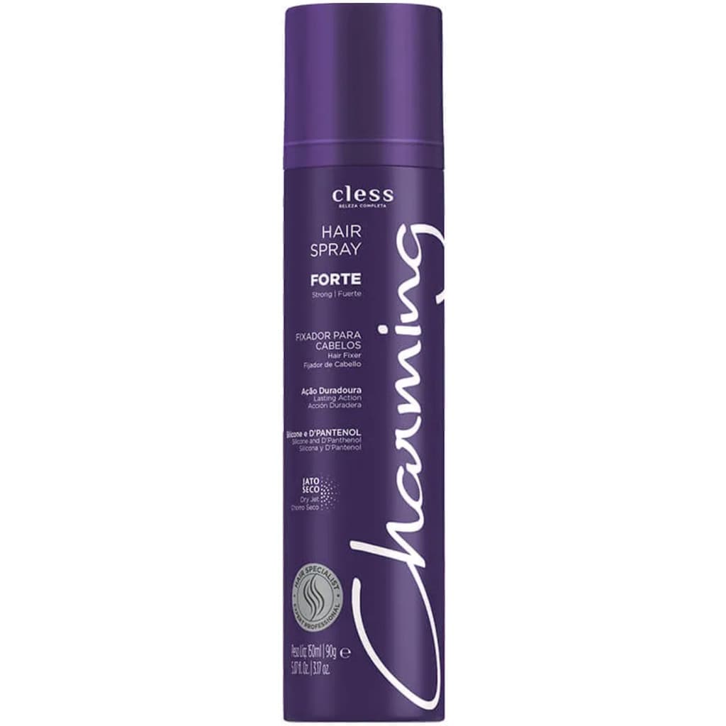 Spray fixador Charming Cless 90g forte ação duradoura com silicone e D-Pantenol modela e fixa