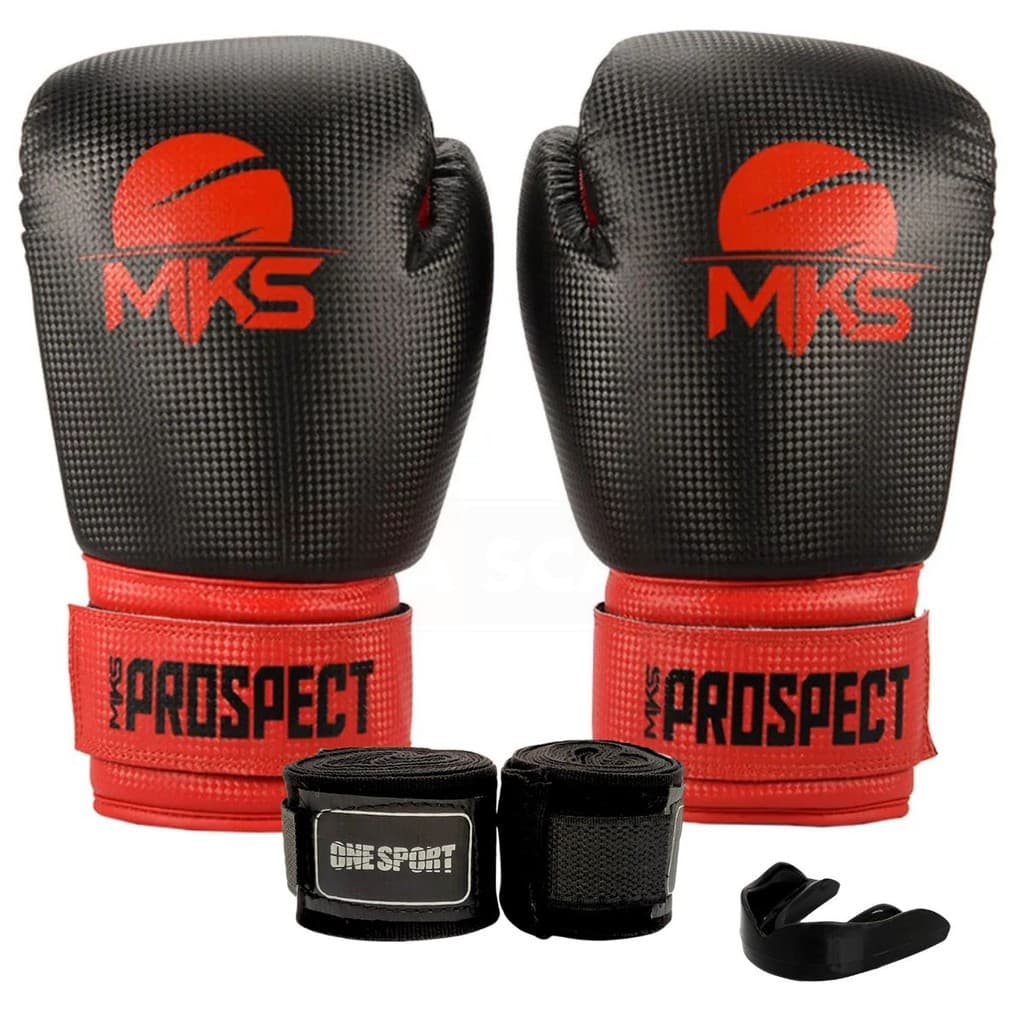 Luvas Para Boxe + Bucal + Bandagens Kickboxing New Prospect - MKS