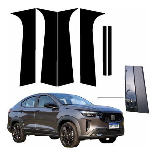 Protetor Coluna Black Piano Vidro Porta Carro Fiat Fastback Black Piano
