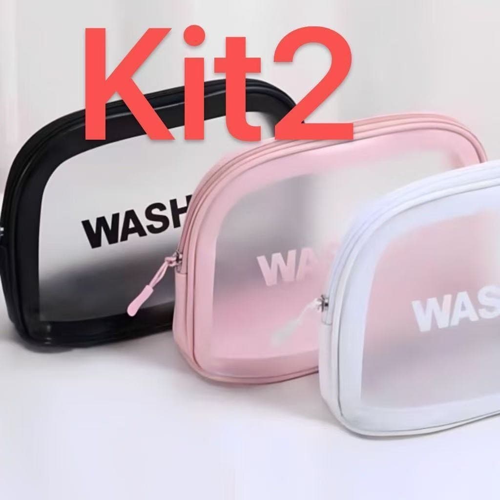 Kit 2 Necessário Organizador Viagem Bolsa Impermeável De Maquiagem Transparente Portátil Flip Su