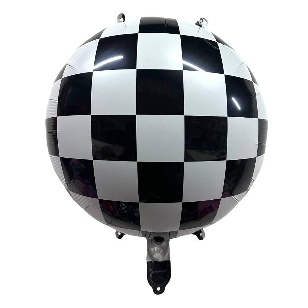 5 Balão Metalizado Bandeira Corrida Racing Bola Quadriculado 45cm Decoração Festa Enfeite