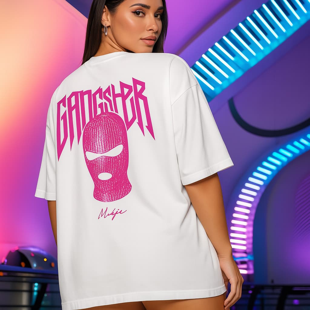 Camiseta Oversized Feminina Streetwear Pink Gangster