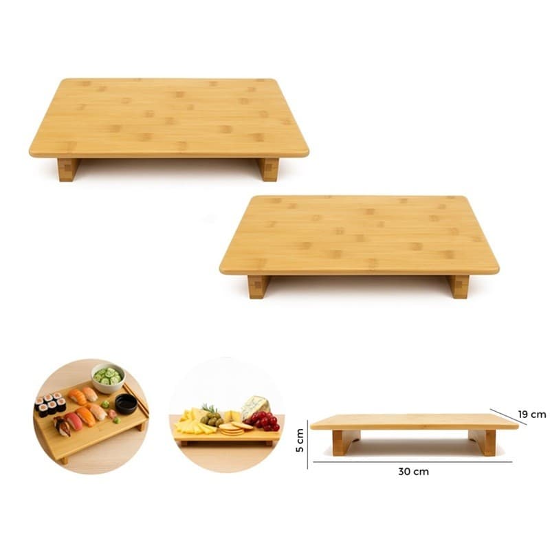 Kit 2 peças Bandeja de Bambu Tábua Sushi e Petiscos 30x19cm