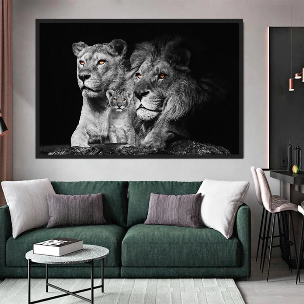 Quadro Decorativo GRANDE Alta Resolução Sala Quarto Quadro  Família De Leão 1 Filhote olhos marrom