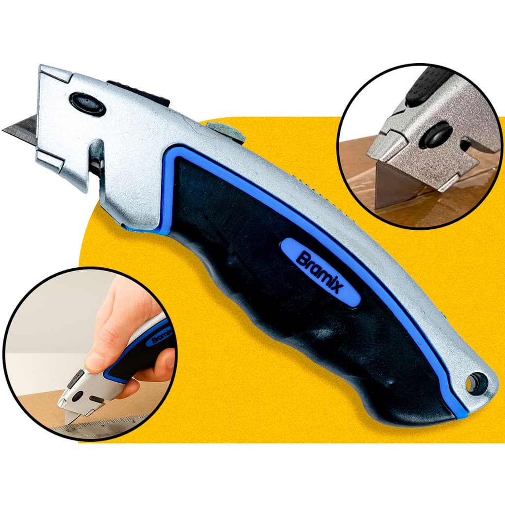 Estilete Profissional Trapezoidal Bramix 4 Lâminas Refil P/ Corte de Papel Plástico E Materiais Diversos