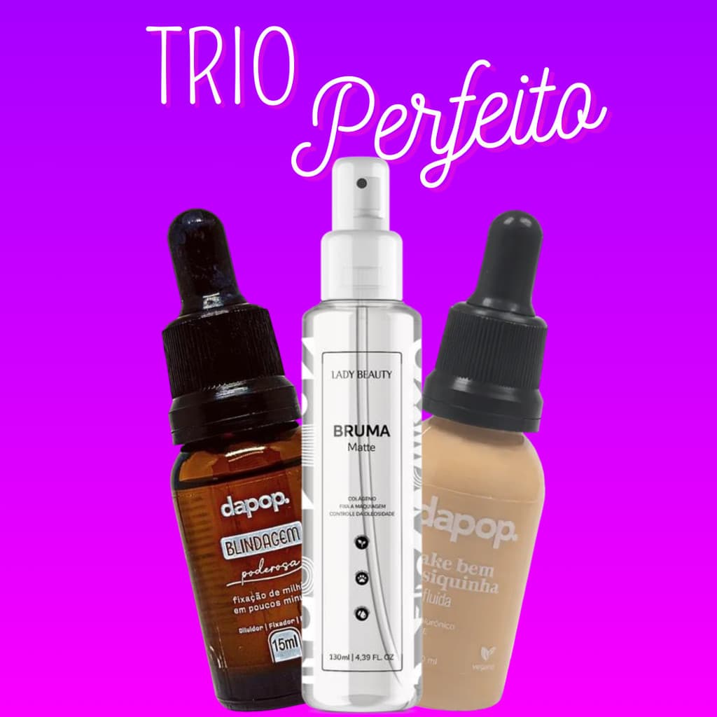 Kit Blindagem Poderosa 15 ml + Bruma Fixadora Matte Refrescante + Base Fluída Bem Basiquinha