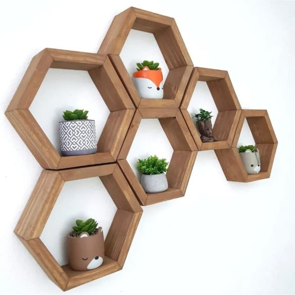 Nichos Decorativos Hexagonal Colmeia Prateleira Madeira   kit 6 unidades decoração moderna