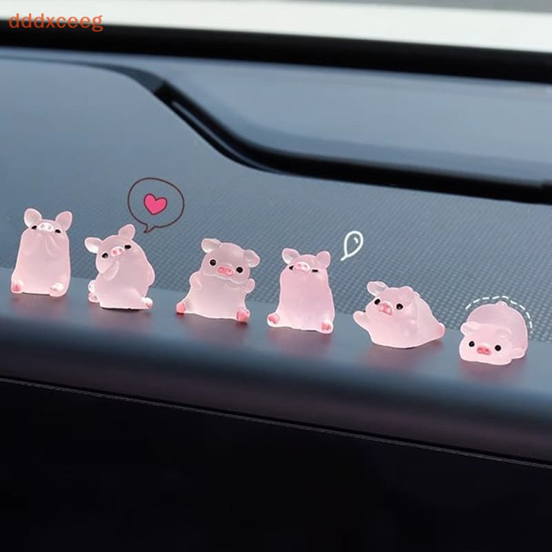 [dddxceeg] 6 Unidades/Conjunto Console Central Do Carro Resina Noctilucente Porco Rosa Boneca Ornamento Espelho Retrovis