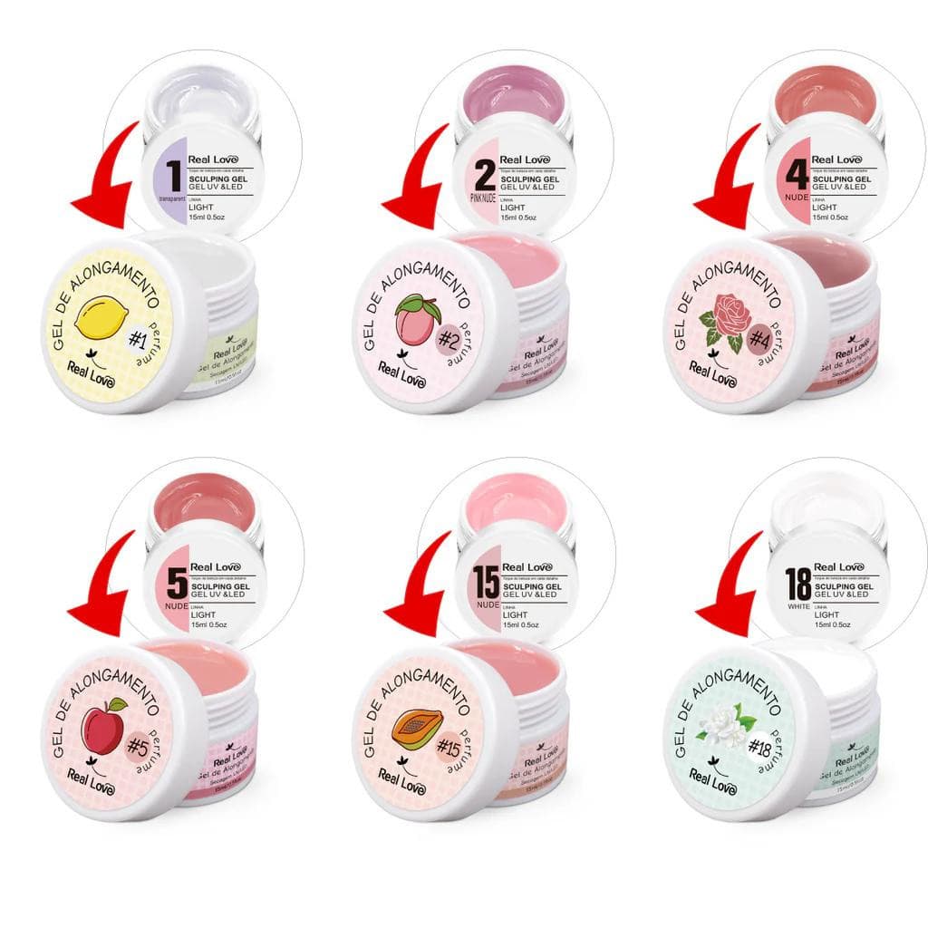 Kit 6 Gel de Unhas Linha Light Aromatizado 15ml - Real Love