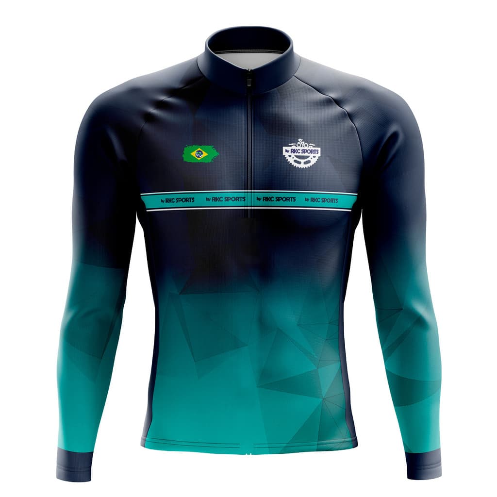 CAMISA CICLISMO MASCULINA MOUNTAIN BIKE MANGA LONGA PROTEÇÃO UV RKC SPORTS GEOMETRIC VERDE