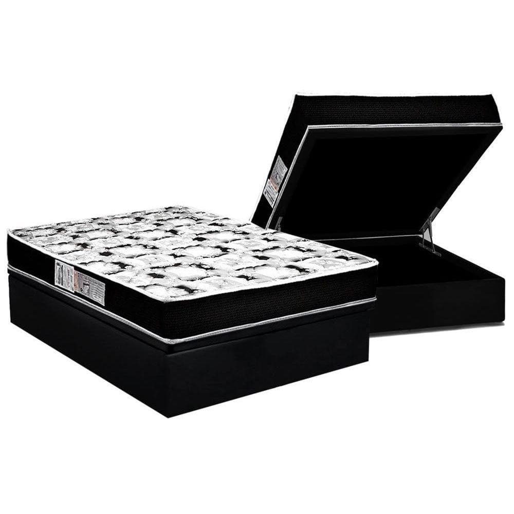 Conjunto Box Baú Casal: Colchão Espuma Luckspuma D33 Supreme Pillow Top + Base CRC Suede Black(138x188)