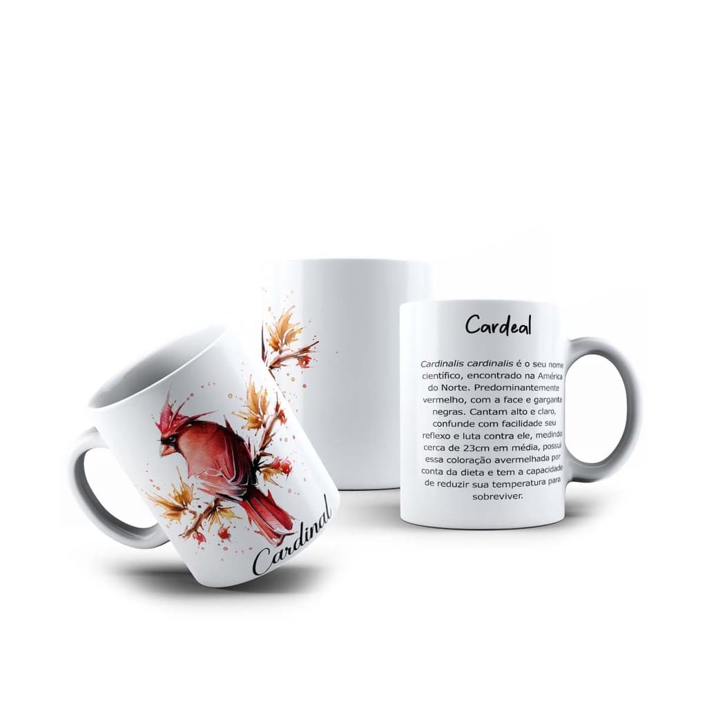 Caneca de Porcelana Pássaros Cardinal Vermelho 325mL