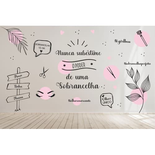 Adesivo de Parede Estética Olhos Sobrancelha Pinça Fio C92 | Decoração Studio Beleza