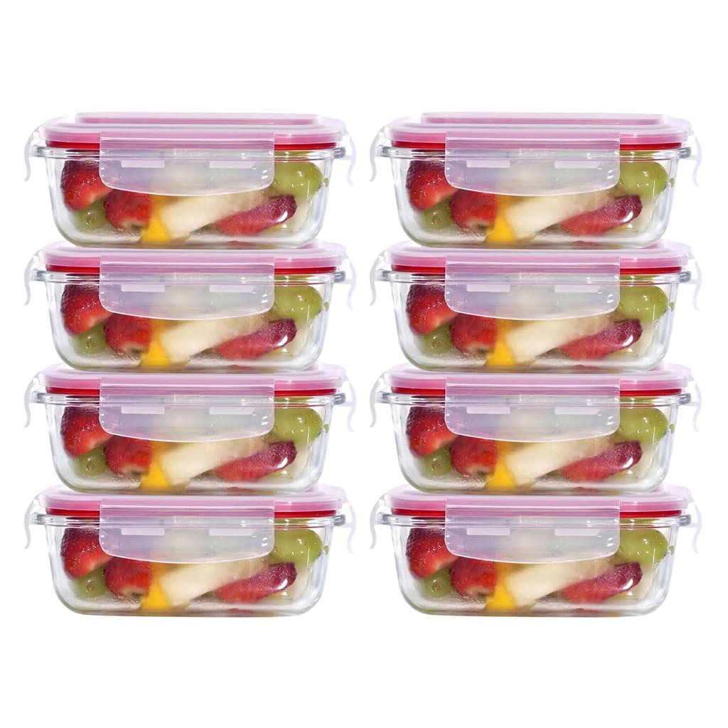 Kit 8 Pote Hermético Vidro Marmita Mantimentos Refratário Forno C/ Tampa Travas 370ml