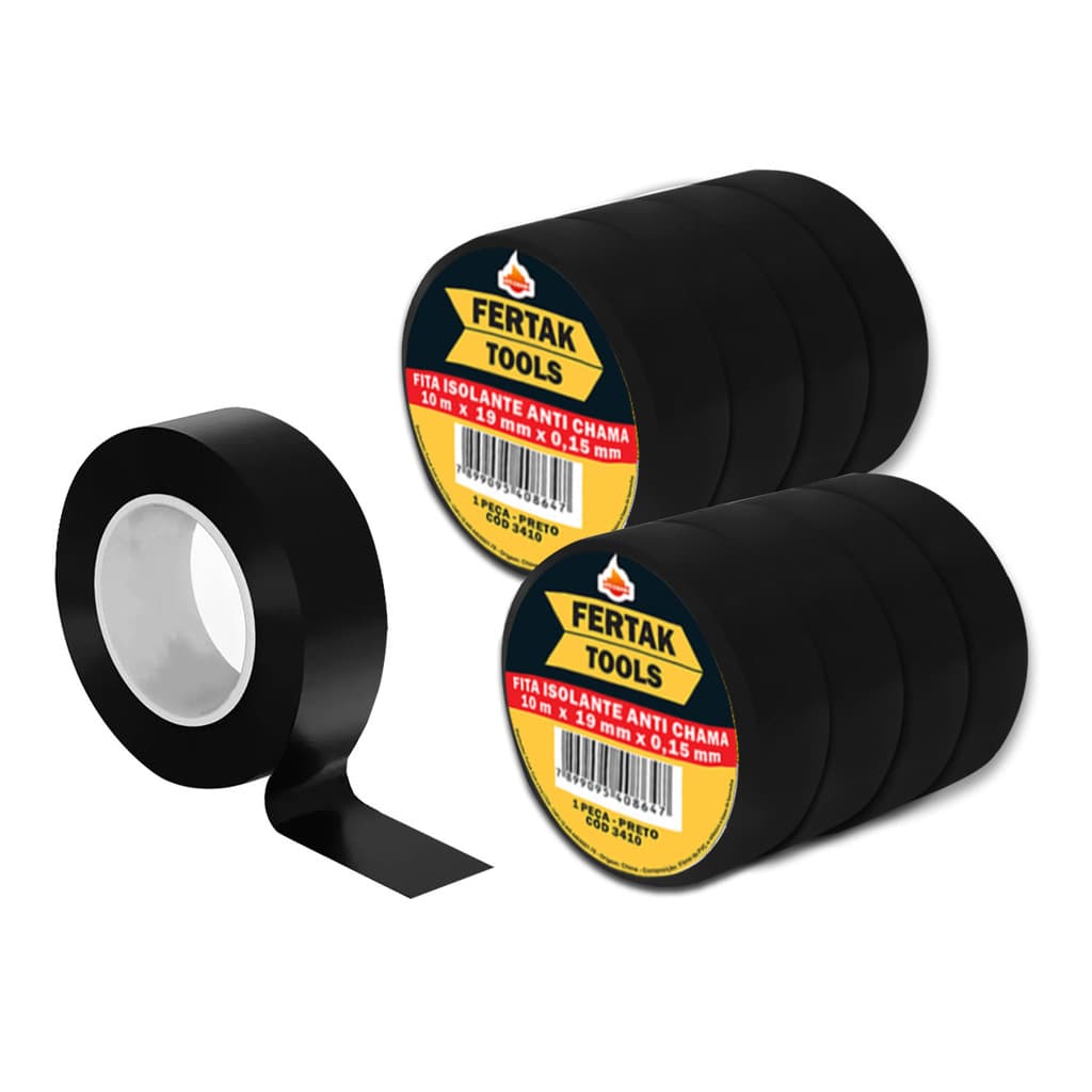 Fita Adesiva Isolante Fertak Fita Isolante Antichama Layout Lisa 10m X 19mm 10 Unidades - Preto