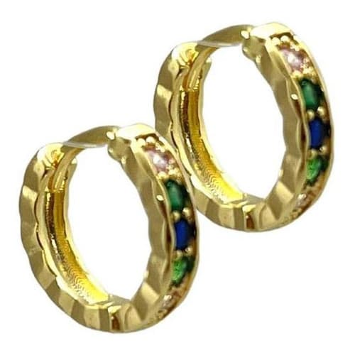 Brinco Folheado a Ouro Argola Zircônias Coloridas Semijoas