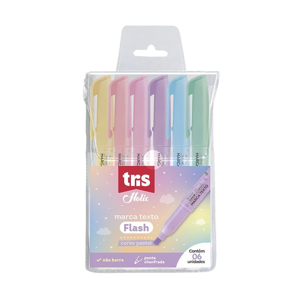 Estojo Marca-Texto Flash Pastel c/ 6 cores Tris