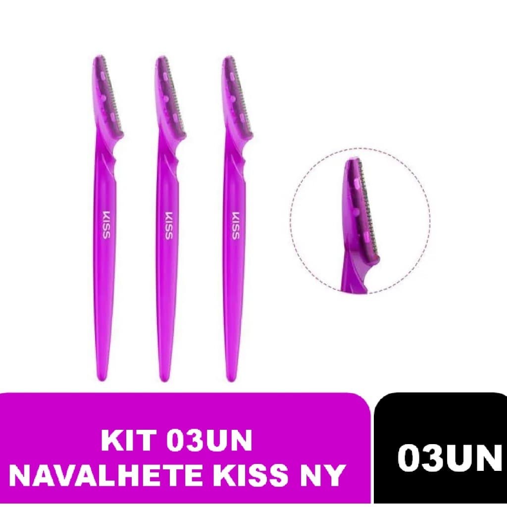 Kit 03un Navalhete para Sobrancelha Lâmina Longa Kiss NY