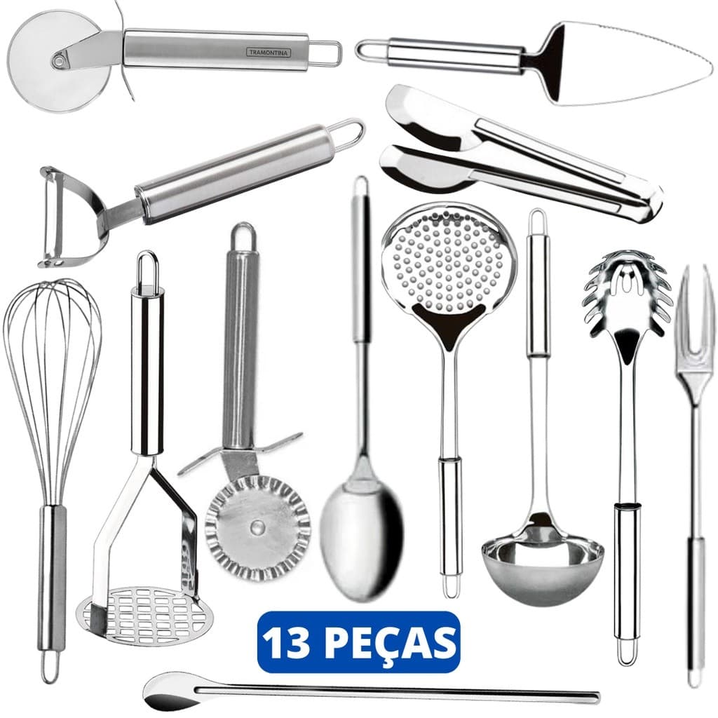 Kit 13 Utensílios de Cozinha Completo Em Aço Inox Multiuso Para Cozinha