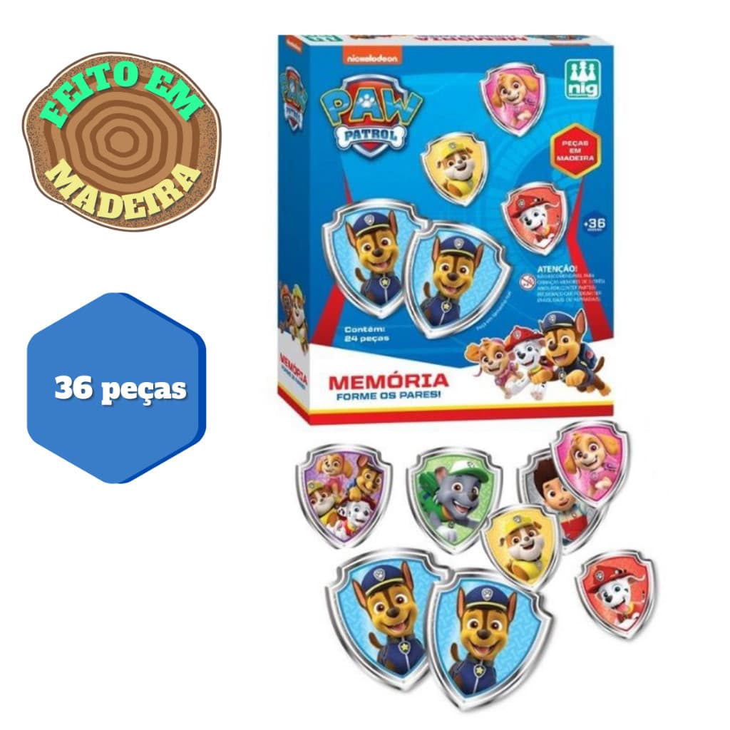 Jogo da memoria infantil Patrulha Canina em Madeira Nig Brinquedos