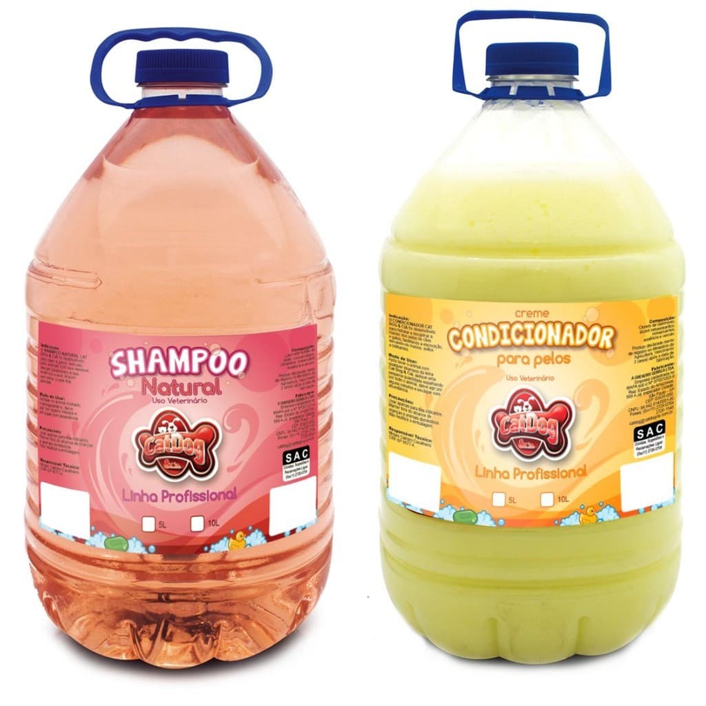 Shampoo Pet Cães e Gatos Natural + Condicionador KIT 5 Litros Cat Dog Cães e Gatos Banho e Tosa