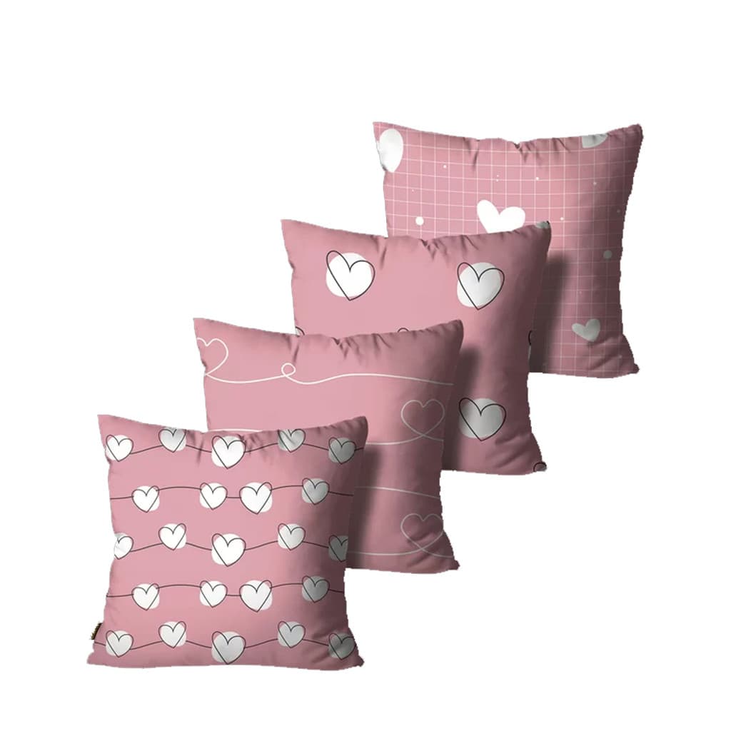 Kit com 4 Capas de Almofadas Corações Rosa Mdecore 45x45