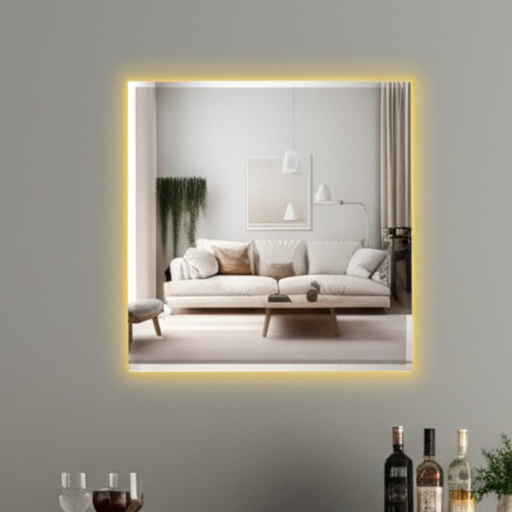 Espelho Quadrado 40x40 Lapidado Led 3 Cores Luz Indireta Decorativo Luxo Closet Penteadeira Camarim