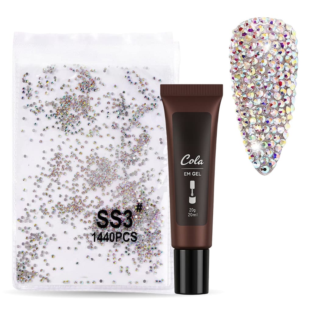 Kit Strass Cristal Unhas Pedrinhas Nail Art 1440 Un Com Cola Em Gel 20g Alongamento