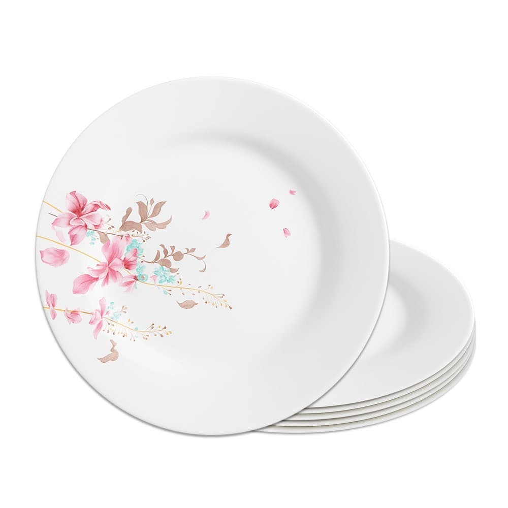 Jogo 6 Prato de Sobremesa de Vidro Branco Flowers Bord Em Casa Tem 20cm