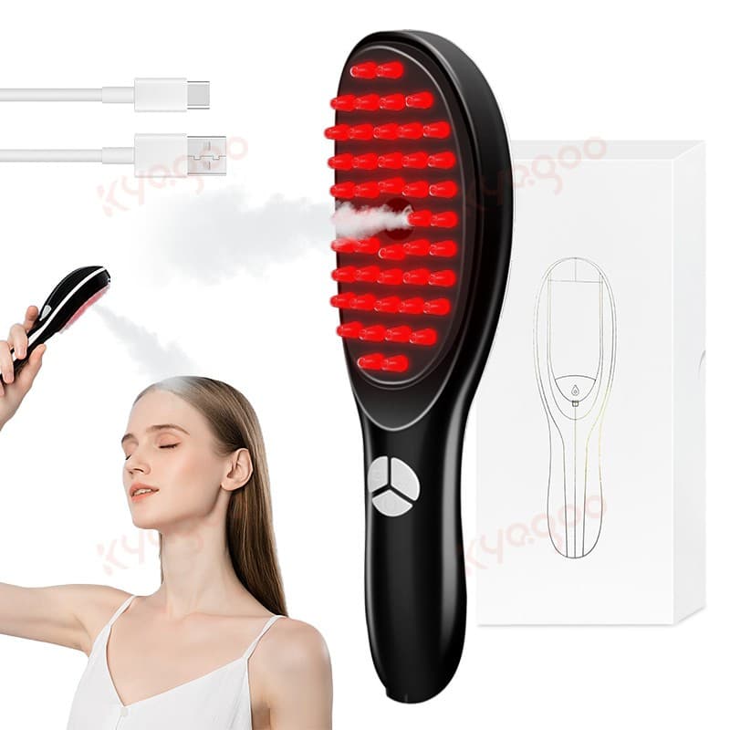 Escova Massageadora 4 em 1 Luz LED á vapor – Estimulo ao Couro Cabeludo, Melhora Circulação Tratamento Anti-queda