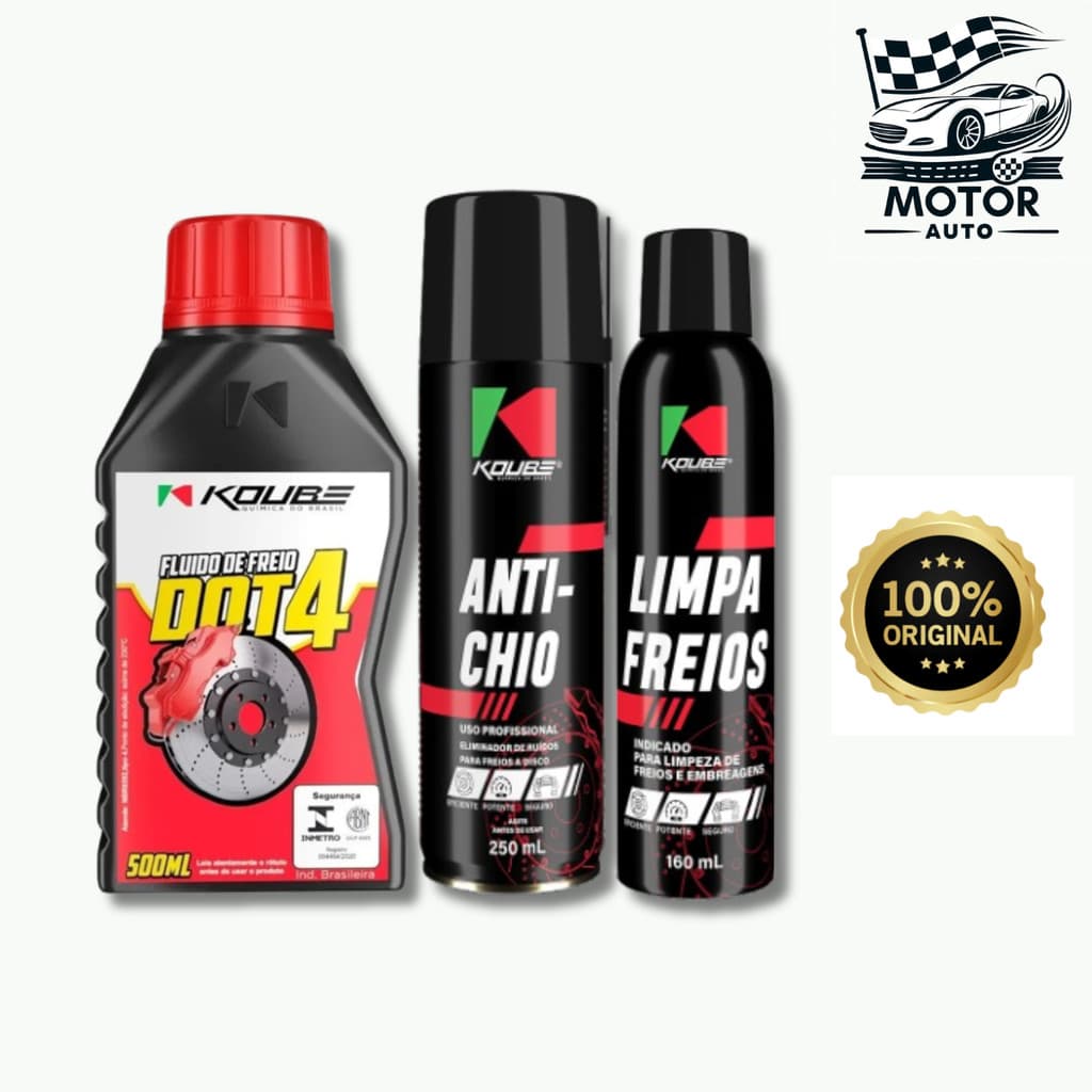 Linha de Freios da Koube - Fluido de Freio (500ml) + Limpa Freios (160ml) + Anti-Chio (250ml)